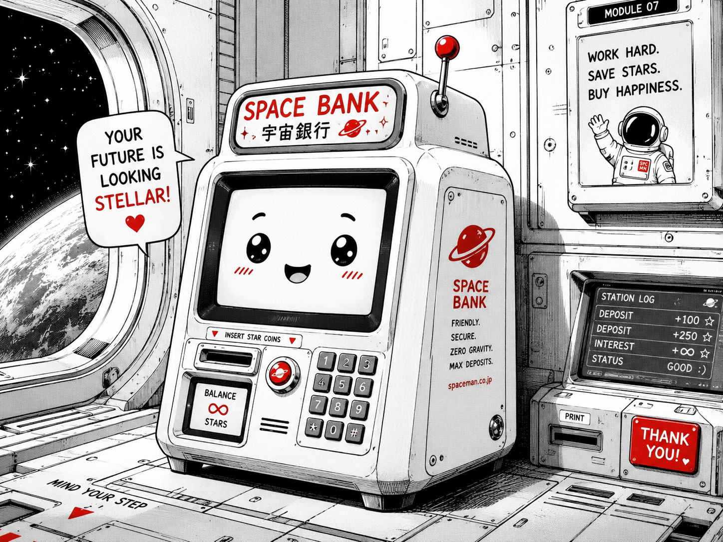 顔のように見える宇宙銀行端末