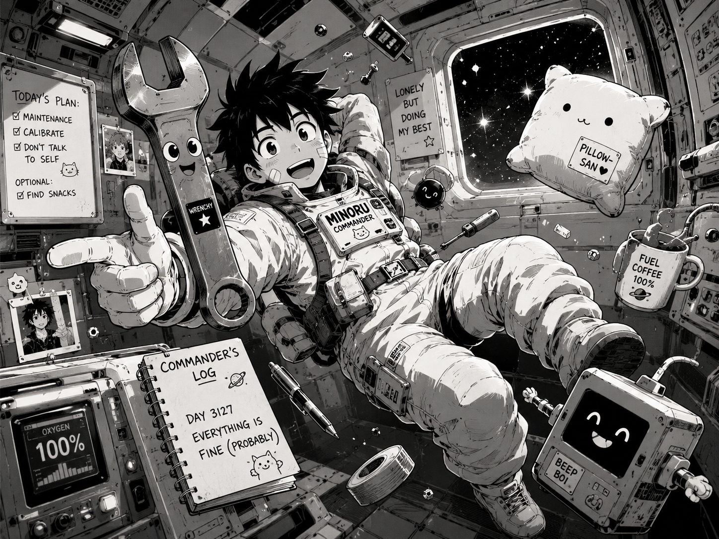 宇宙ステーションにひとり残された佐伯ミノルと浮かぶ工具たち
