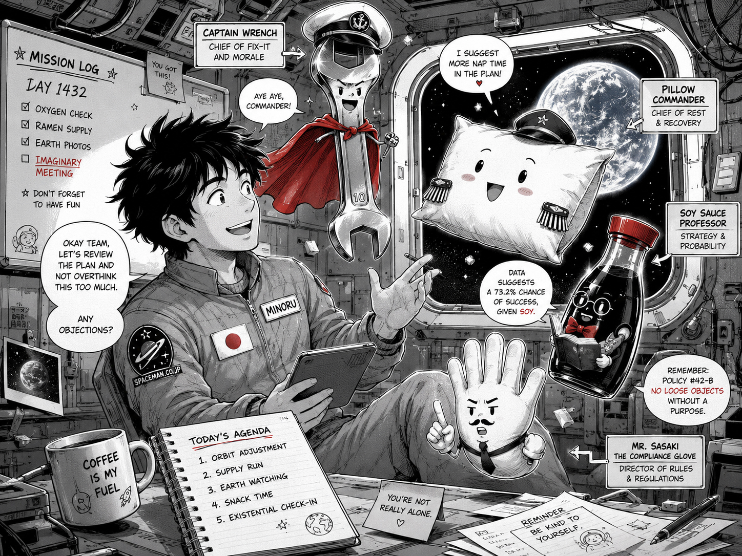枕司令官が浮かぶ漫画パネル
