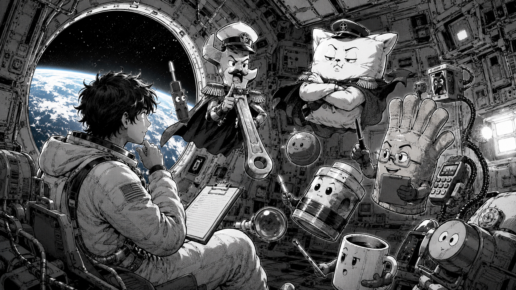 ひとりぼっちの宇宙飛行士と浮かぶ工具の友だち