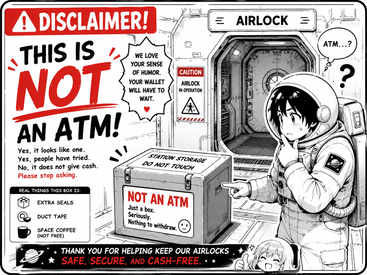 エアロック横ATMはATMではない注意カード
