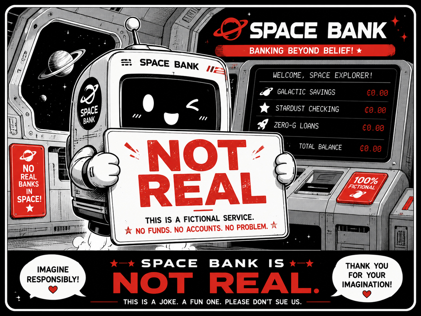 宇宙銀行は実在しないことを示す注意カード