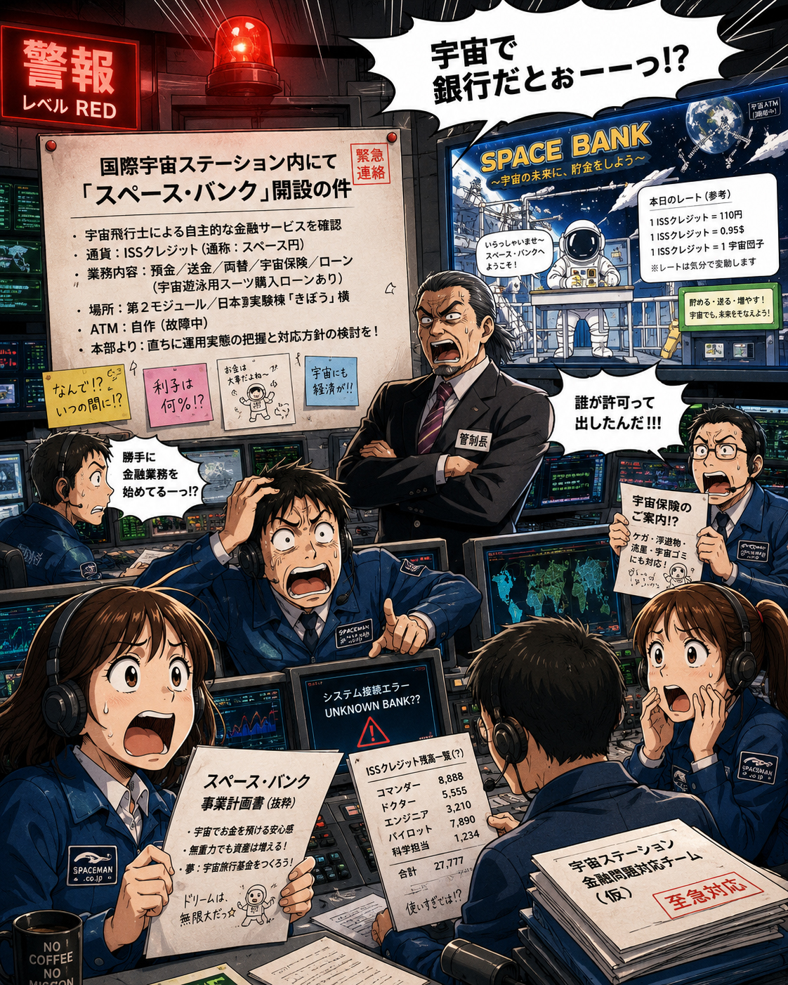 宇宙銀行の通知に慌てるミッション管理局