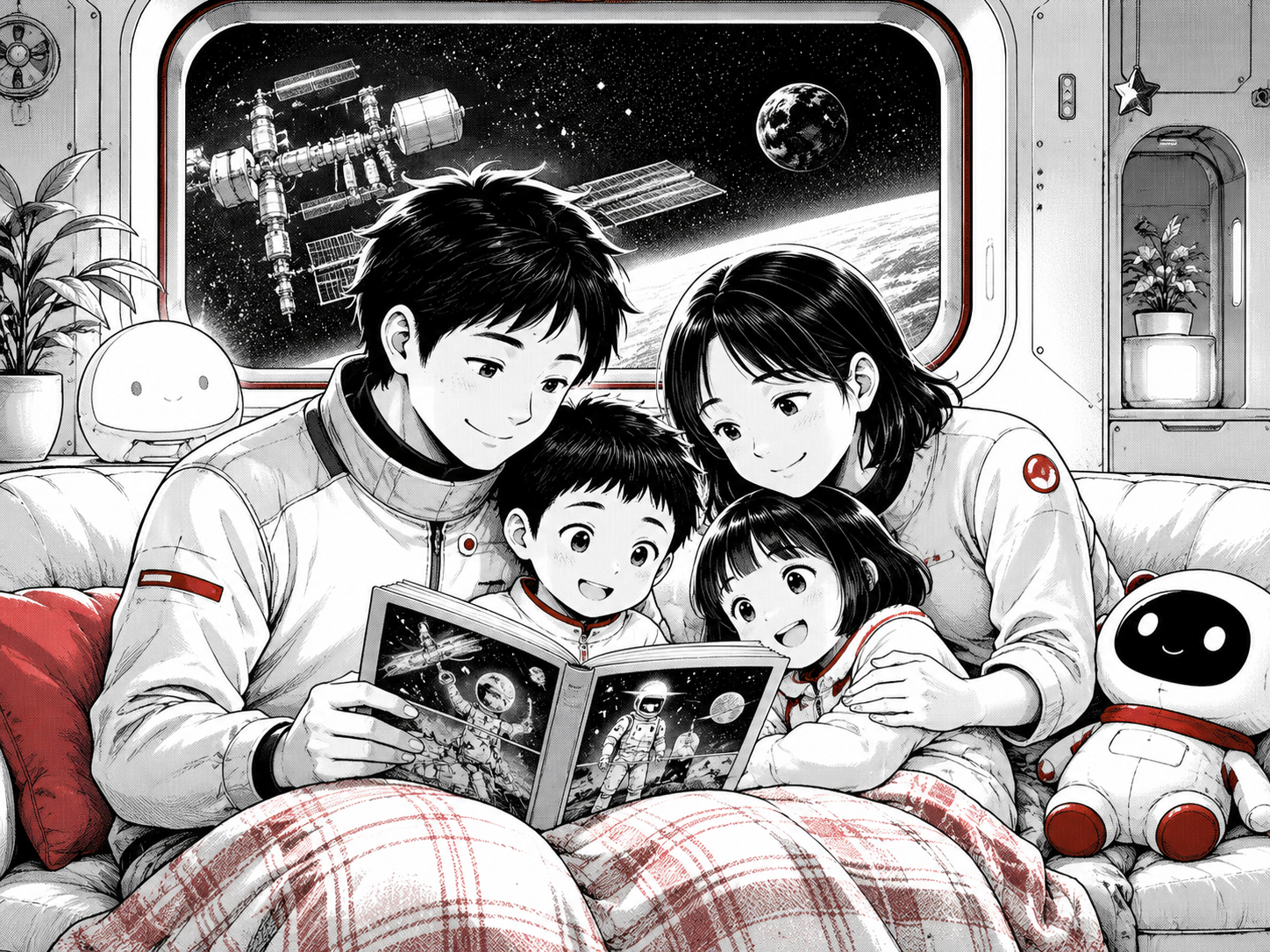 家族で漫画を読むイメージと安全な利用の注意
