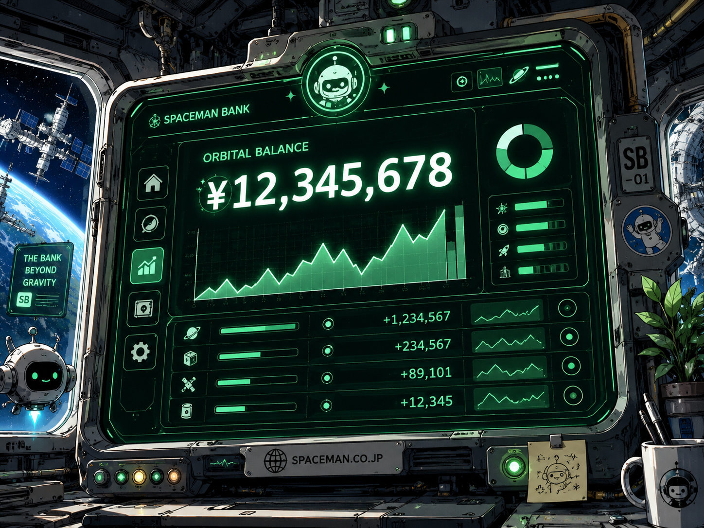閉じられた宇宙銀行の台帳画面