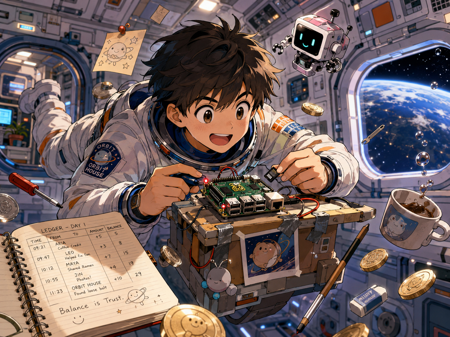 宇宙ステーションでラズベリーパイ台帳を作る宇宙飛行士